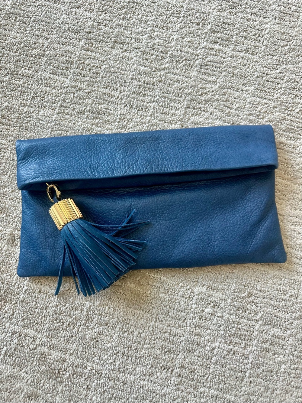 INDIA HICKS Carmen Clutch, Blue Leather with Detachable Tassel